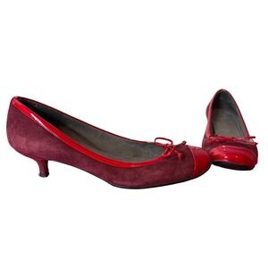 Stuart Weitzman Womens Burgundy Suede Red Patent Cap Kitten Heel Pumps Sz 9.5